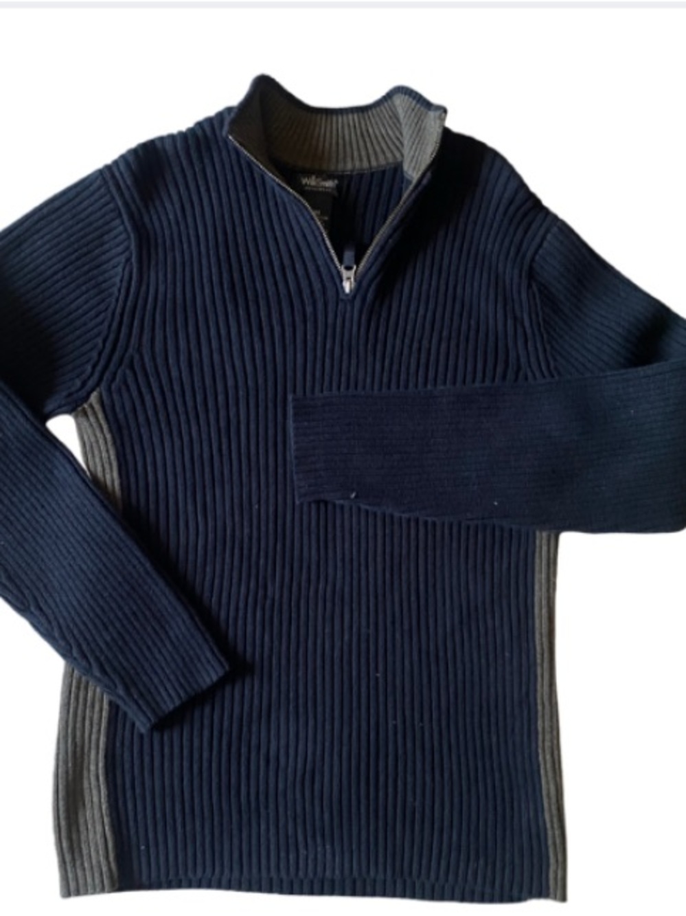 Willi Smith Men’s Black Ribbed Half-Zip Sweater with GrayishBrown Panels Size S